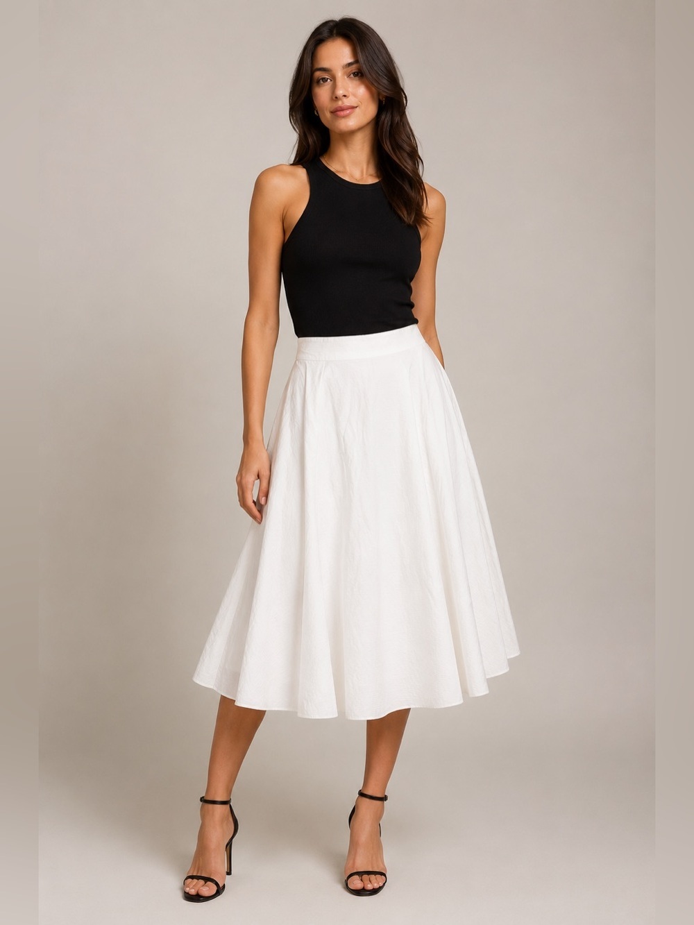 Uniqlo White Flowy Midi Skirt A-Line Swing Skirt Minimalist Summer Skirt Size XS